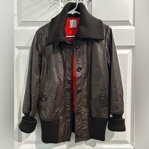 Women's Cowhide Leather Jacket Sz M Wool Blend Cuffs Chocolate 60's Vtg Style